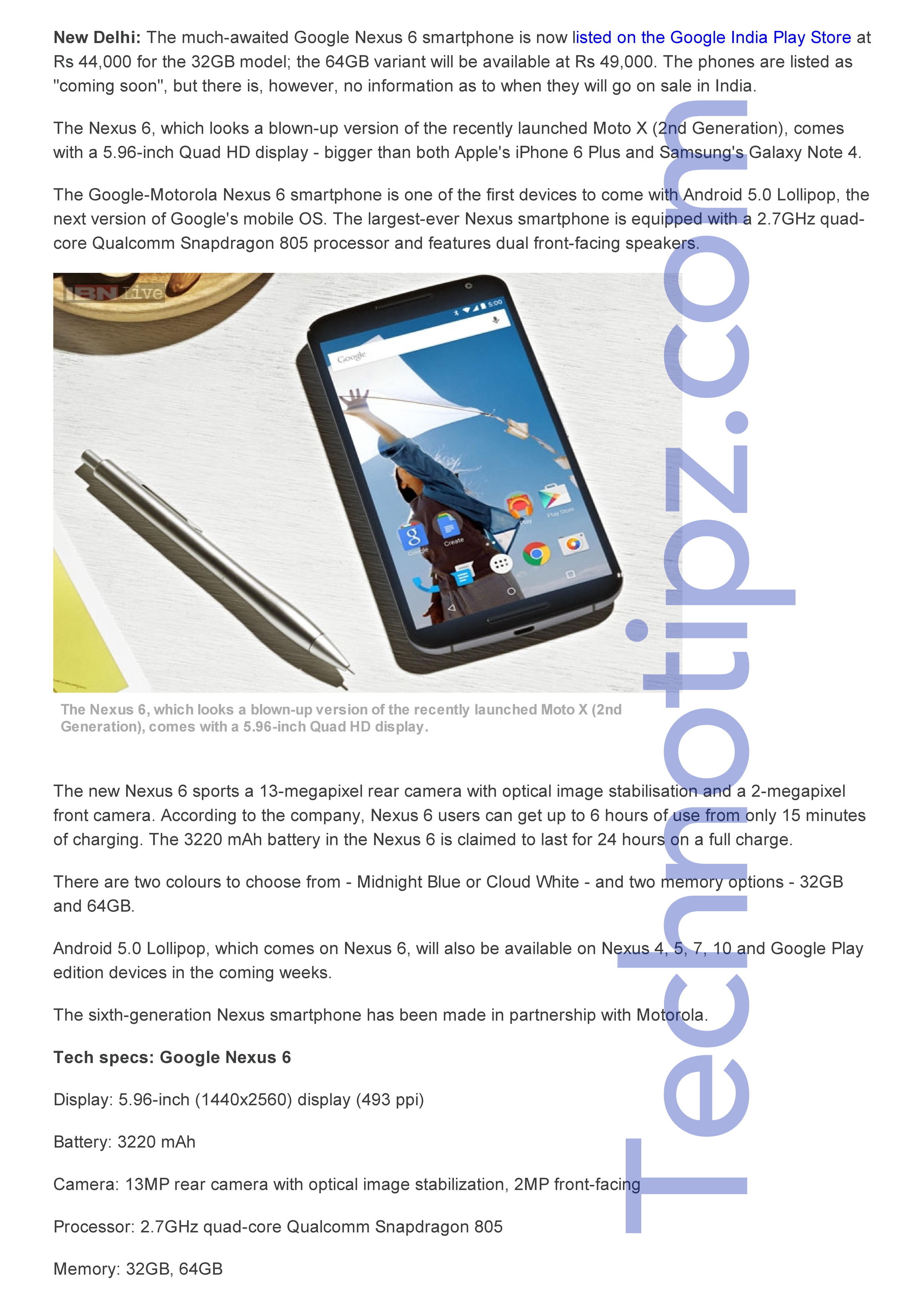 Google's Motorola Nexus 6 releasing in India at Rs 44,000 and Rs 49,000